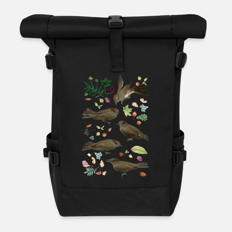 Blackcap with autumn leaves - Roll Top Backpack - black