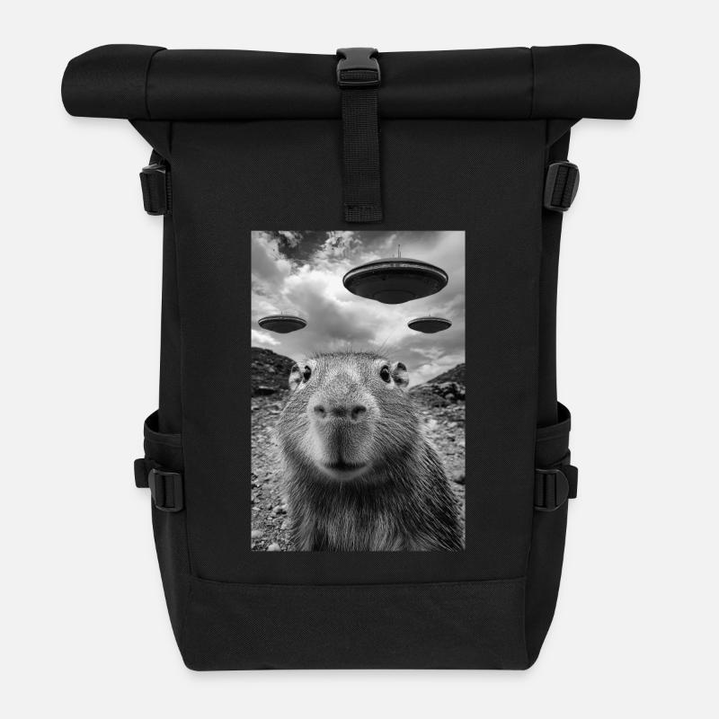 Lustiges Capybara Selfie UFOs Alien - Rolltop Rucksack - Schwarz