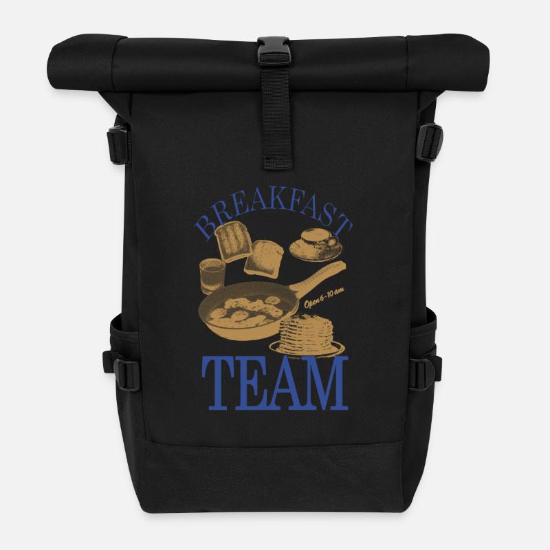 Breakfast Team – Retro Frühstücks-Motiv - Rolltop Rucksack - Schwarz