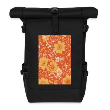 Retro Century Blossom Floral Pattern - Roll Top Backpack - black - Front
