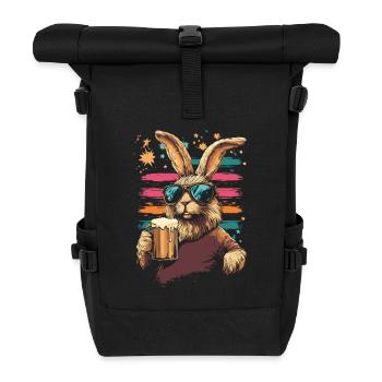Lapin en lunettes de soleil buvant de la bière - Sac à dos roll top - noir - Devant