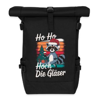 Raccoon Christmas Wine Funny Saying - Roll Top Backpack - black - Front