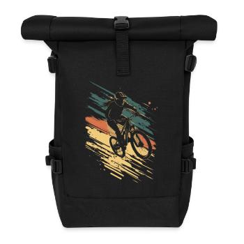 Mountainbiking Mountainbike Vintage Frau Mädchen - Rolltop Rucksack - Schwarz - Vorne
