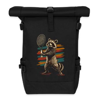Raton laveur jouant au tennis - Sac à dos roll top - noir - Devant