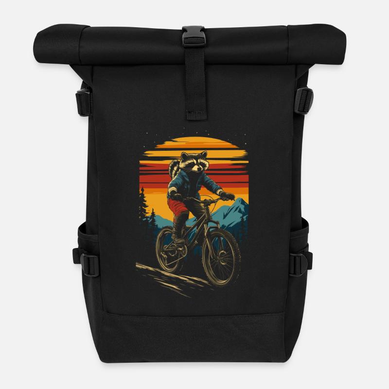 Balade en VTT avec raton laveur - Sac à dos roll top - noir