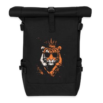 Tigre avec des lunettes de soleil et une couronne sur la tête - Sac à dos roll top - noir - Devant