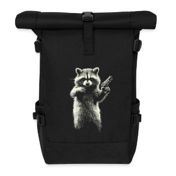 raton laveur avec pistolet - Sac à dos roll top - noir - Devant