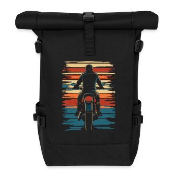 Motorcycle motorcyclist classic vintage - Roll Top Backpack - black - Front