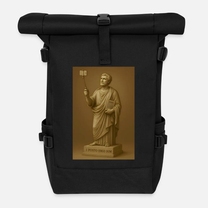 Barocker Philosoph mit Selfie-Stick - Rolltop Rucksack - Schwarz