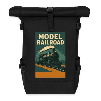 Model Train Illustration - Roll Top Backpack - black - Front