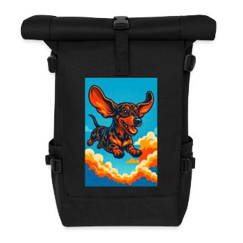 Vibrant Flying Dachshund Illustration - Roll Top Backpack - black - Front