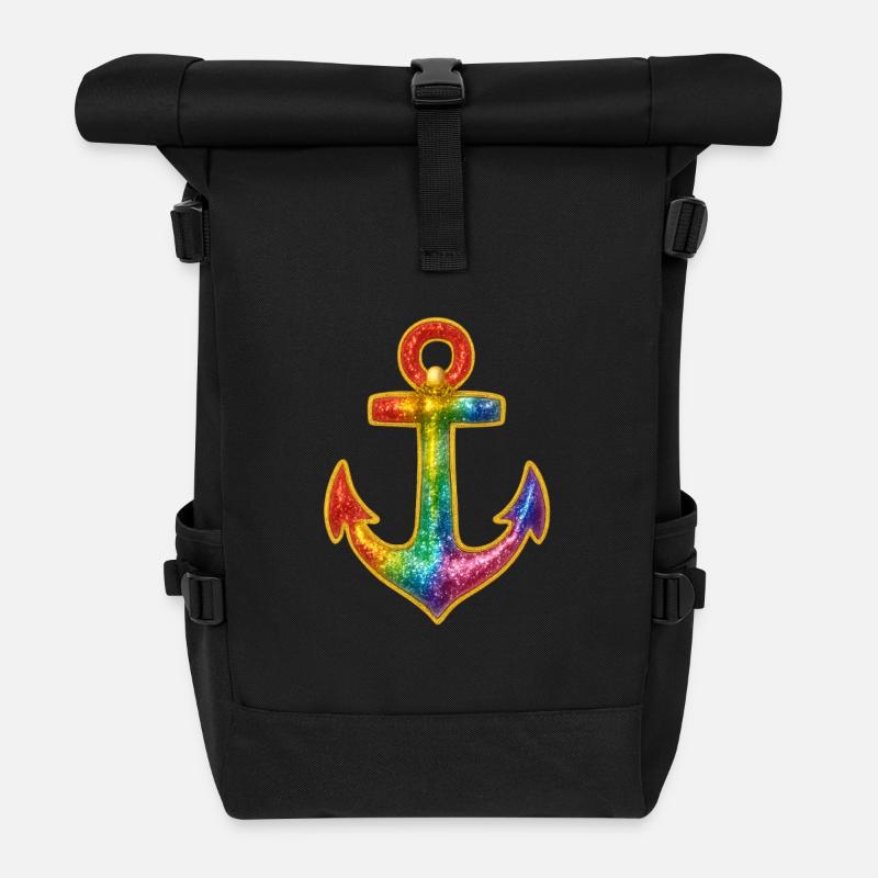 Leuchtender Anker in Regenbogenfarben - Rolltop Rucksack - Schwarz