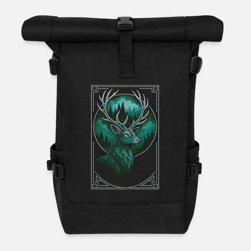 Mystische Wald Hirsch Illustration - Rolltop Rucksack - Schwarz