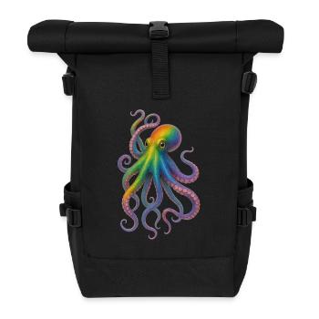 Bunter Regenbogen Oktopus Design - Rolltop Rucksack - Schwarz - Vorne