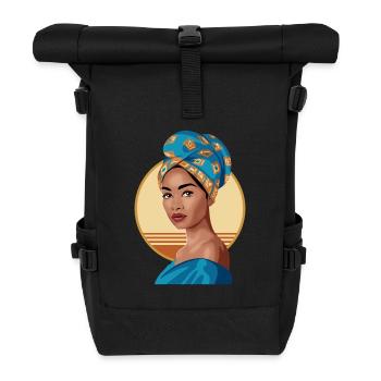 Porträt Frau mit afrikanischem Kopfschmuck - Rolltop Rucksack - Schwarz - Vorne