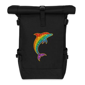 Glitzernder Regenbogen-Delfin - Rolltop Rucksack - Schwarz - Vorne