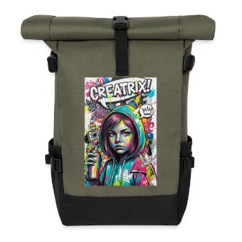 Farbexplosion Graffiti Heldin - Rolltop Rucksack - Olive/Schwarz - Vorne
