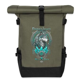 Fenrir Vermächtnis Wolf Nord Kristall Cyan - Rolltop Rucksack - Olive/Schwarz - Vorne