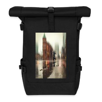 Entre pluie et réflexion – moment citadin - Sac à dos roll top - noir - Devant