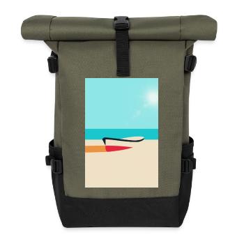 Boat on the beach – summer, sun, sea - Roll Top Backpack - olive/black - Front