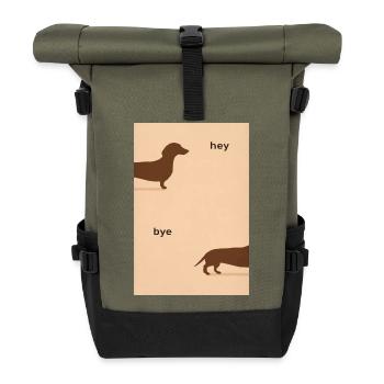 Hey Bye Dackel – Lustiges Hundeposter - Rolltop Rucksack - Olive/Schwarz - Vorne