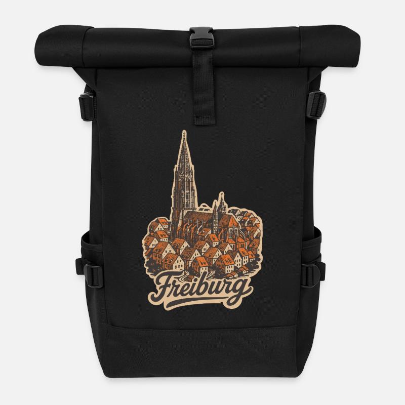 Freiburg Altstadt mit Handlettering - Rolltop Rucksack - Schwarz