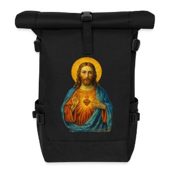 Sacred Heart icon in gold tones - Roll Top Backpack - black - Front