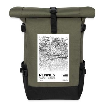 Map of Rennes Centre Black and White - Roll Top Backpack - olive/black - Front