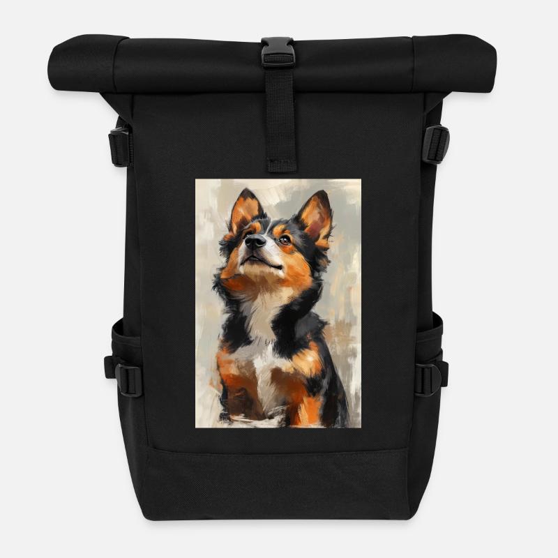 Illustration eines Hundes - Rolltop Rucksack - Schwarz
