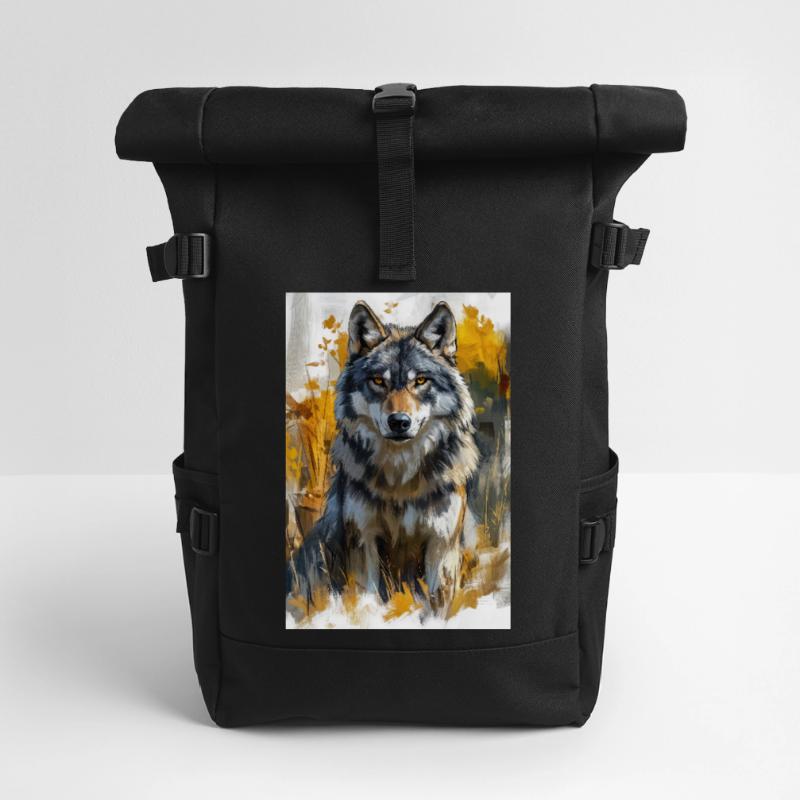 Illustration eines Wolfes Rolltop Rucksack