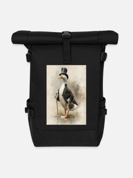 Gentleman Gans mit Zylinder - Rolltop Rucksack - Schwarz