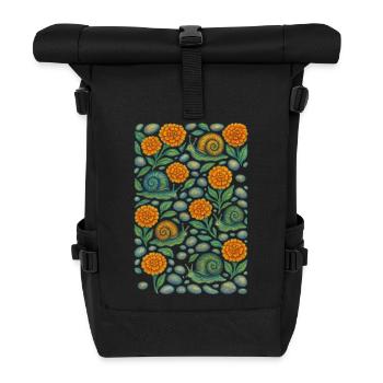 Snail Garden Orange Bloom - Roll Top Backpack - black - Front