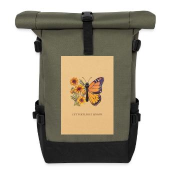 Butterfly & Sunflowers – Nature Art - Roll Top Backpack - olive/black - Front