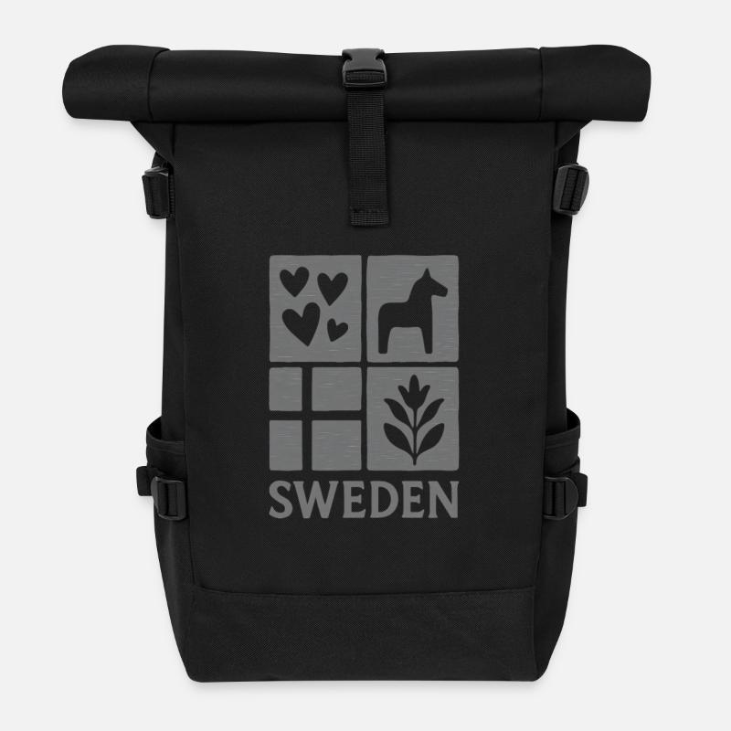 Schweden Quadrat-Logo Herzen Pferd Blatt - Rolltop Rucksack - Schwarz
