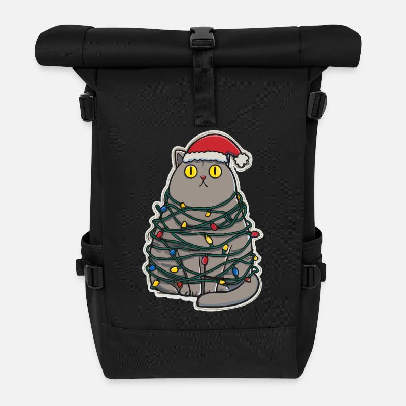 Clumsy Cat Christmas - Roll Top Backpack - black