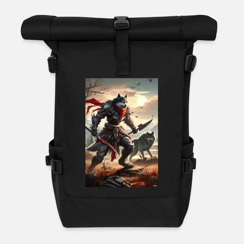 Ironwolf Warrior at Sunset - Roll Top Backpack - black