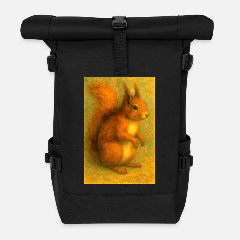 Rotes Eichhörnchen in klassischer Ölmalerei - Rolltop Rucksack - Schwarz