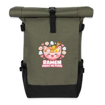 Ramen makes me purr - Roll Top Backpack - olive/black - Front