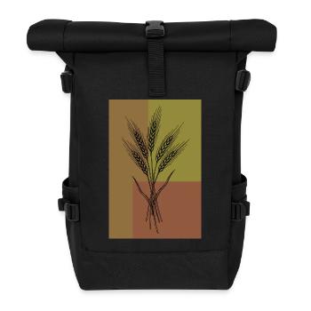 Weizen Ähren Line Art – Botanisches Design - Rolltop Rucksack - Schwarz - Vorne