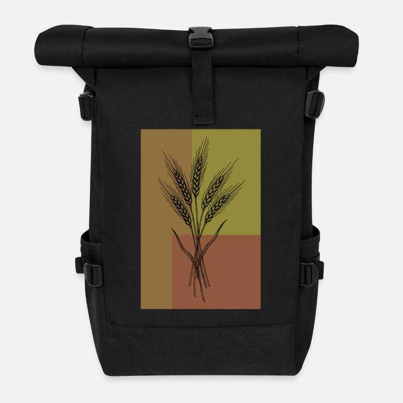 Weizen Ähren Line Art – Botanisches Design - Rolltop Rucksack - Schwarz
