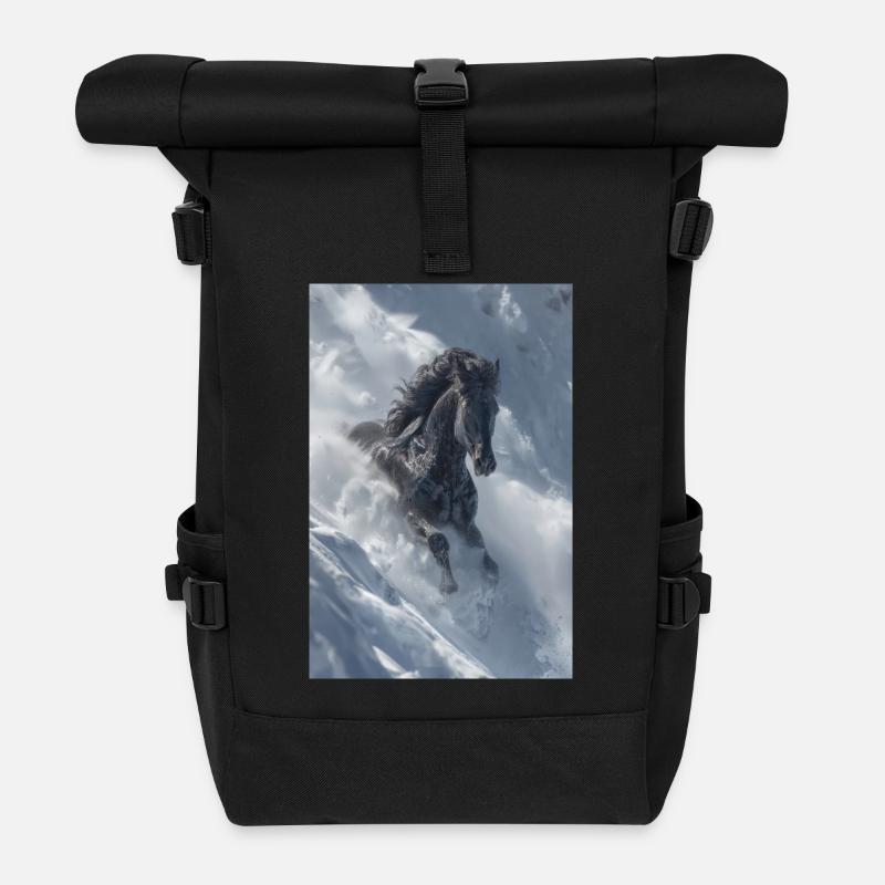 Winterhengst in Schneeverwehung - Rolltop Rucksack - Schwarz