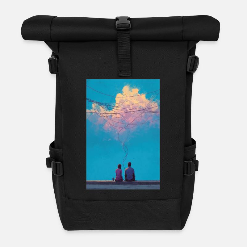 Sky Wires und zwei Figuren - Rolltop Rucksack - Schwarz