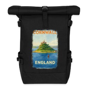 Cornwall England – Aquarell Reiseposter - Rolltop Rucksack - Schwarz - Vorne