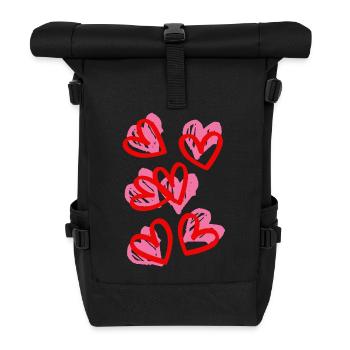 Hearts in sketch style - Roll Top Backpack - black - Front