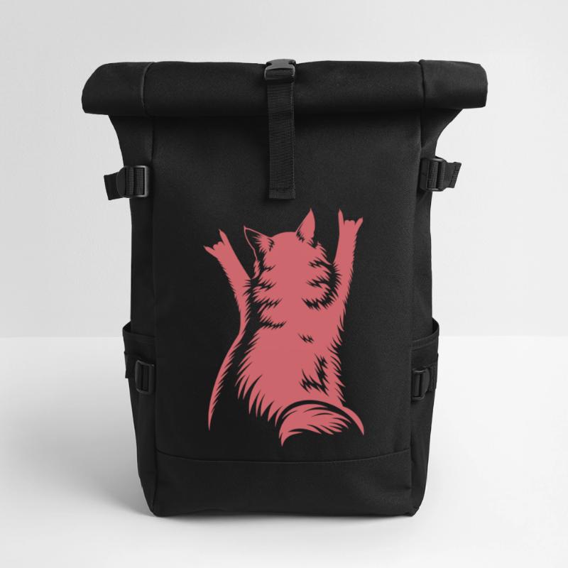 Rock Cat Back View – Devil Horns Roll Top Backpack