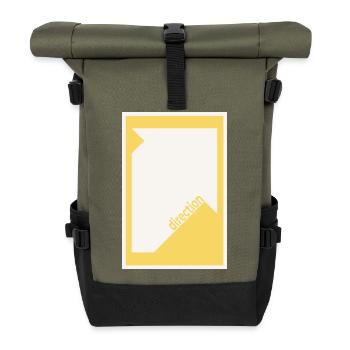 Direction Poster Yellow – Bold Minimal Art - Roll Top Backpack - olive/black - Front