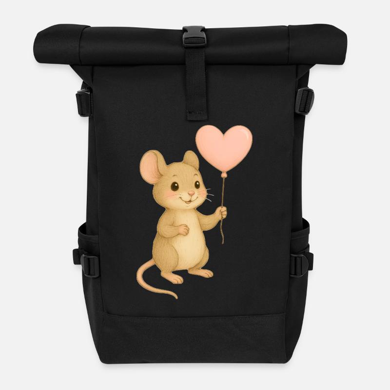 Souris avec ballon en forme de cœur - Sac à dos roll top - noir