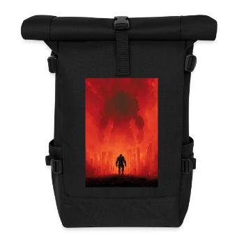 Crimson Colossus Over Ruined City - Roll Top Backpack - black - Front