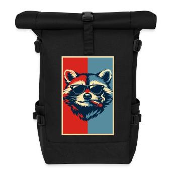 Waschbär-Pop-Art: Sonnenbrillen-Zigarre - Rolltop Rucksack - Schwarz - Vorne