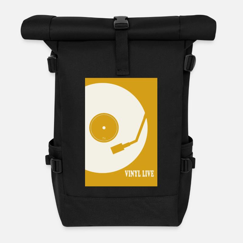 Vinyl Life – Retro Turntable Poster - Roll Top Backpack - black